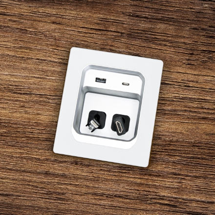 UNI6 with 2 sockets, LAN-LAN module, USB-C/A charging and 2 cable RETRACTORS